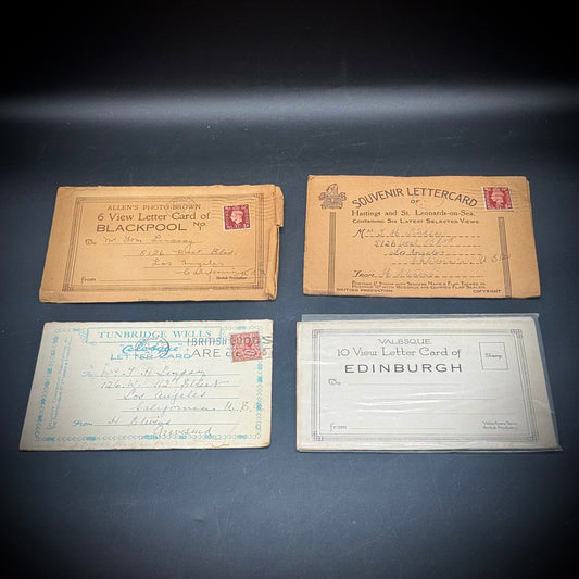 Collection of Four Antique & Vintage United Kingdom Postcard Folders with Royal Stamps