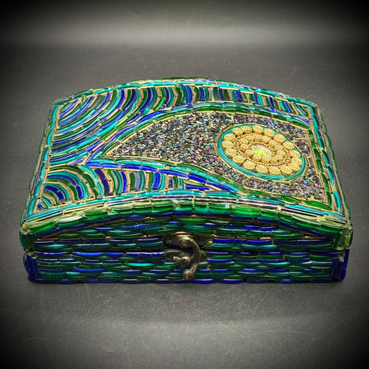 Colorful Beaded Box with Peacock Motif