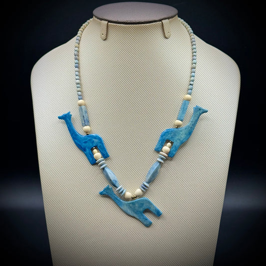 Incredible Blue Stone Necklace with Giraffe and Bead Motif