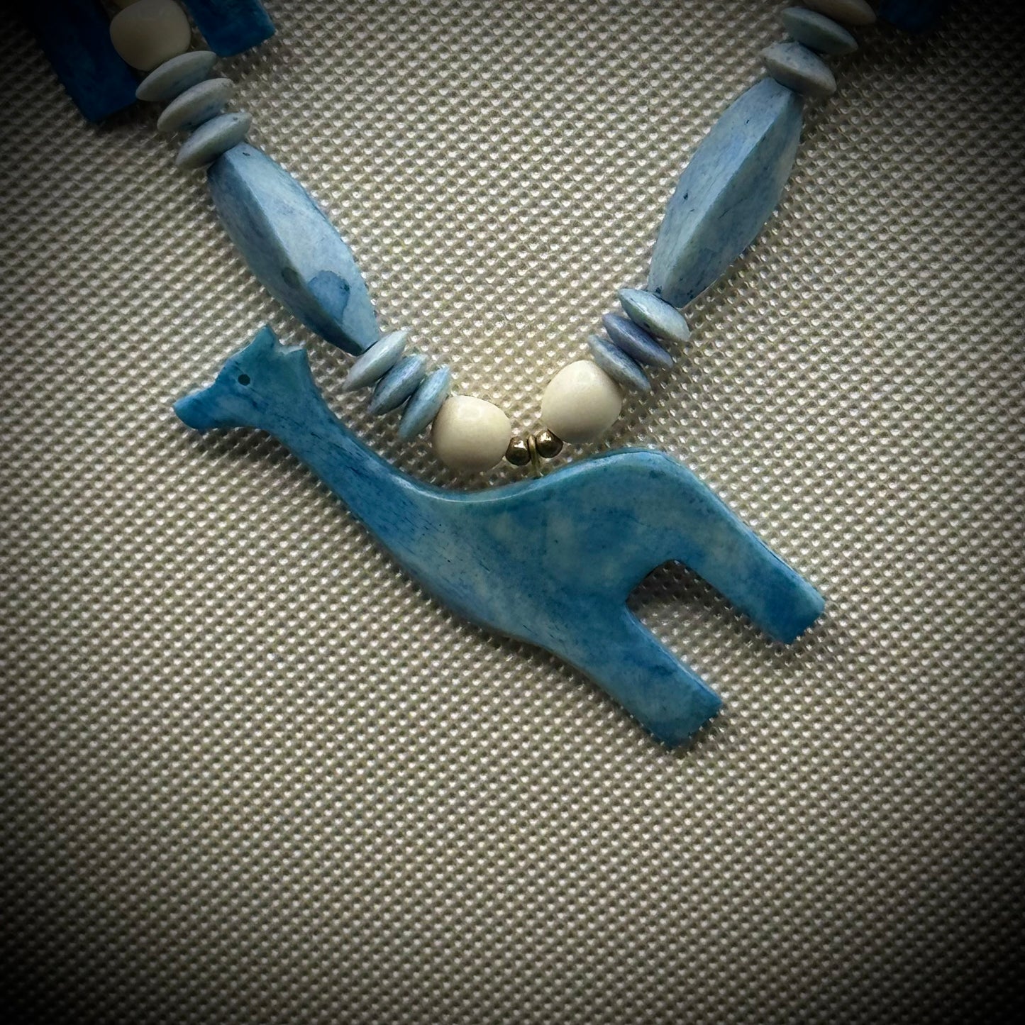 Incredible Blue Stone Necklace with Giraffe and Bead Motif