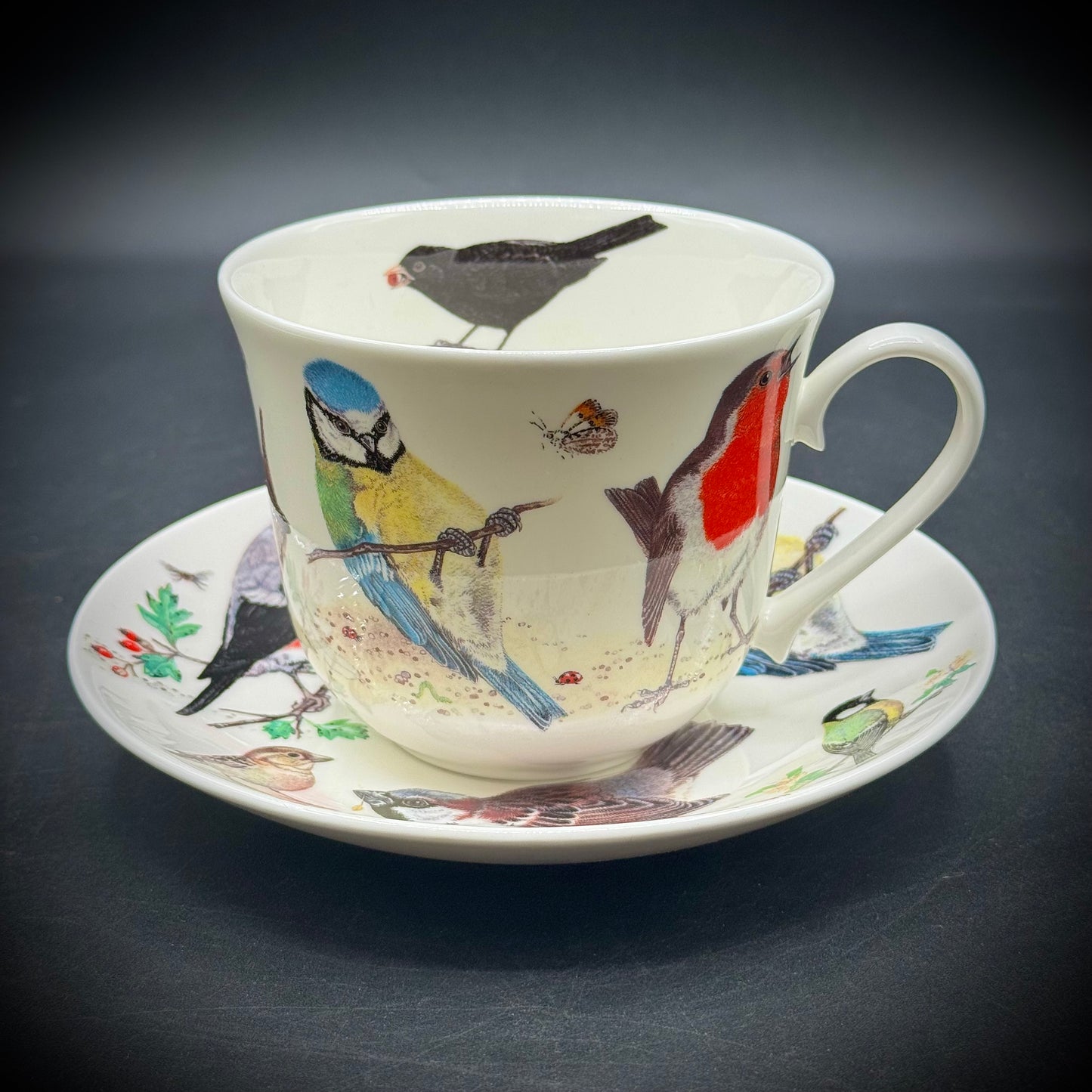 2004 Roy Kirkham English Bone China "Garden Birds" Tea Cup & Saucer