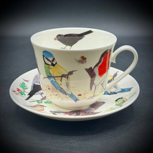 2004 Roy Kirkham English Bone China "Garden Birds" Tea Cup & Saucer
