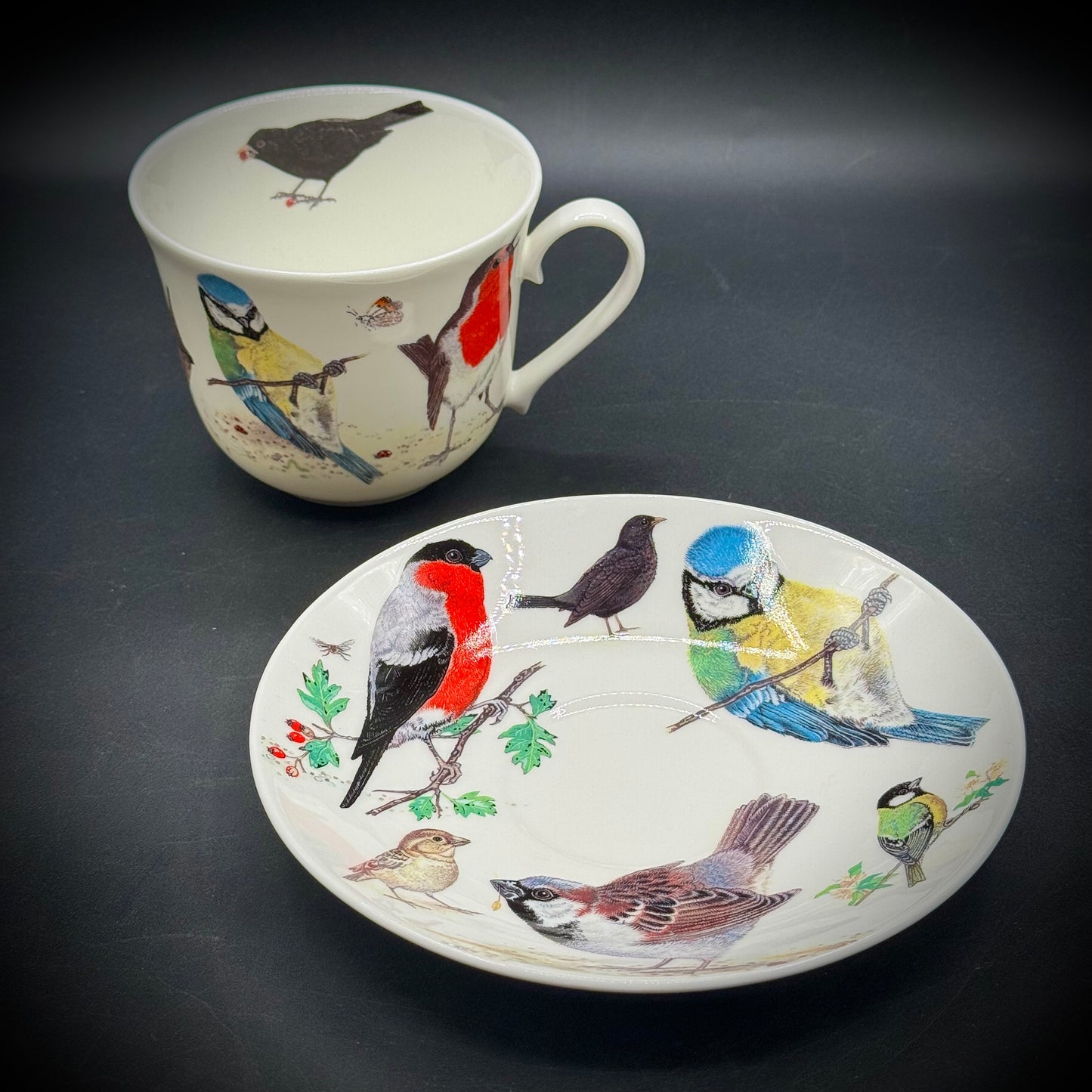 2004 Roy Kirkham English Bone China "Garden Birds" Tea Cup & Saucer