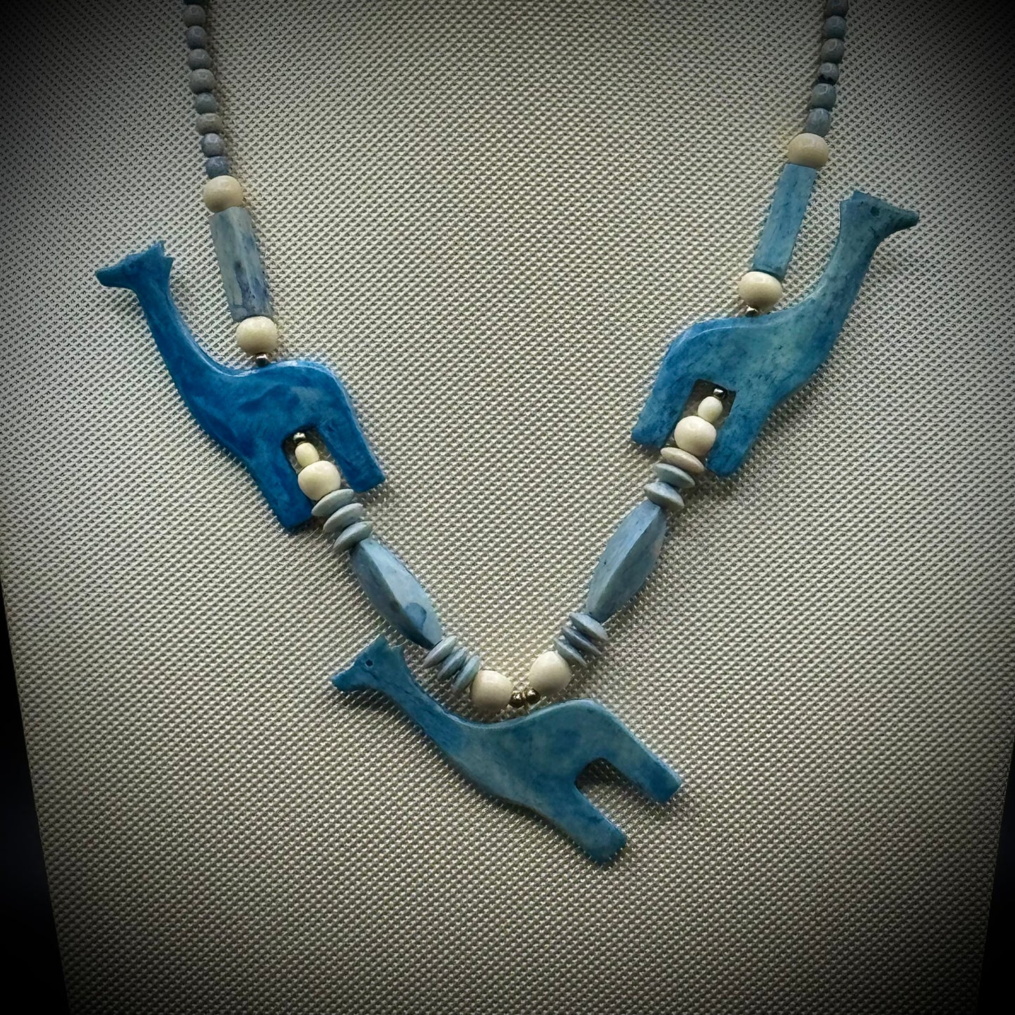 Incredible Blue Stone Necklace with Giraffe and Bead Motif
