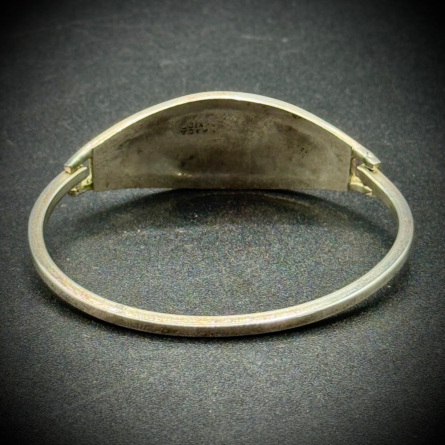 Vintage Alpaca Silver Bracelet with Onyx & Abalone