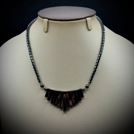Hematite Fan Style Necklace with Lobster Clasp