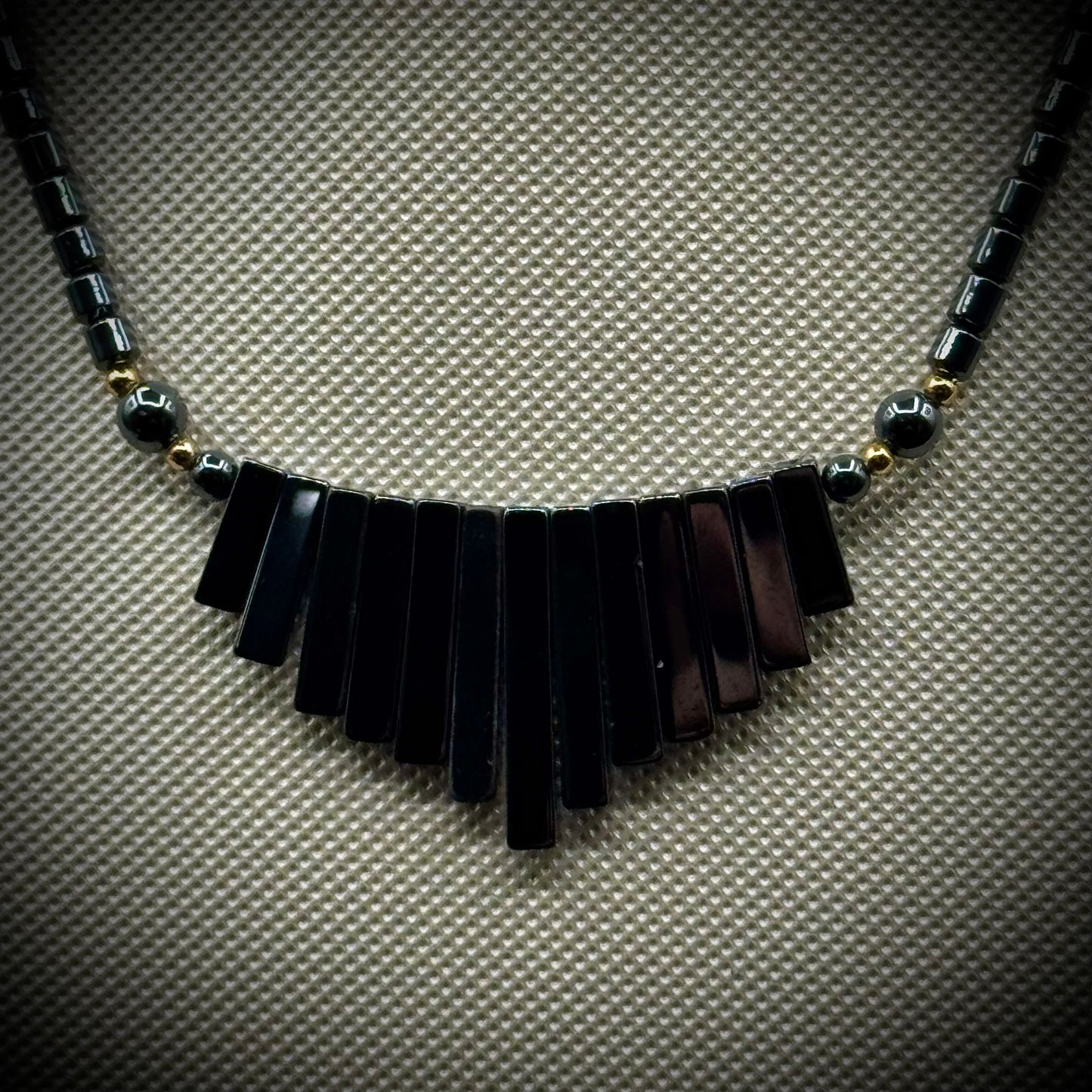 Hematite Fan Style Necklace with Lobster Clasp