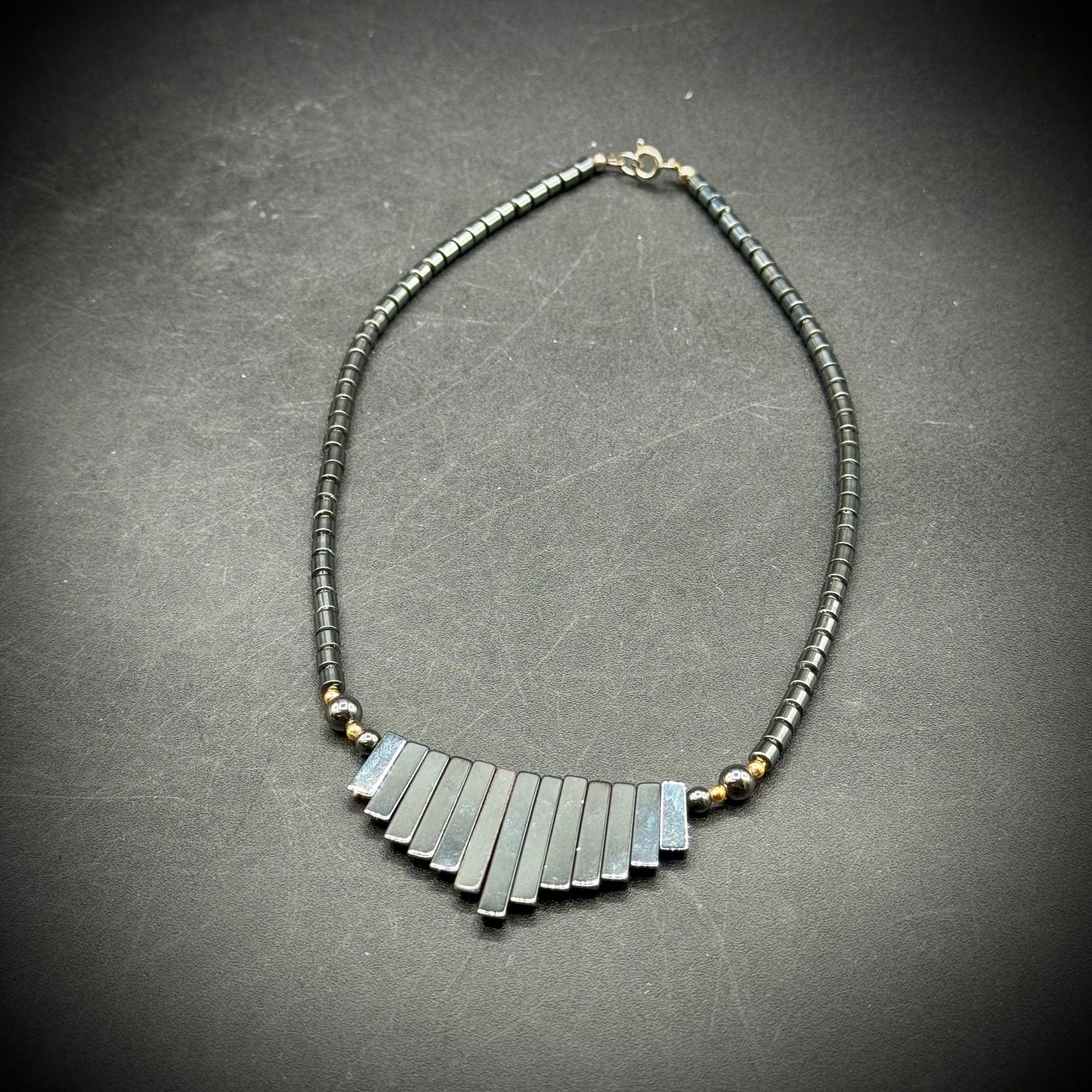 Hematite Fan Style Necklace with Lobster Clasp