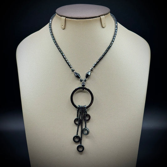 Hematite Circle Motif Necklace with Barrel Screw Clasp