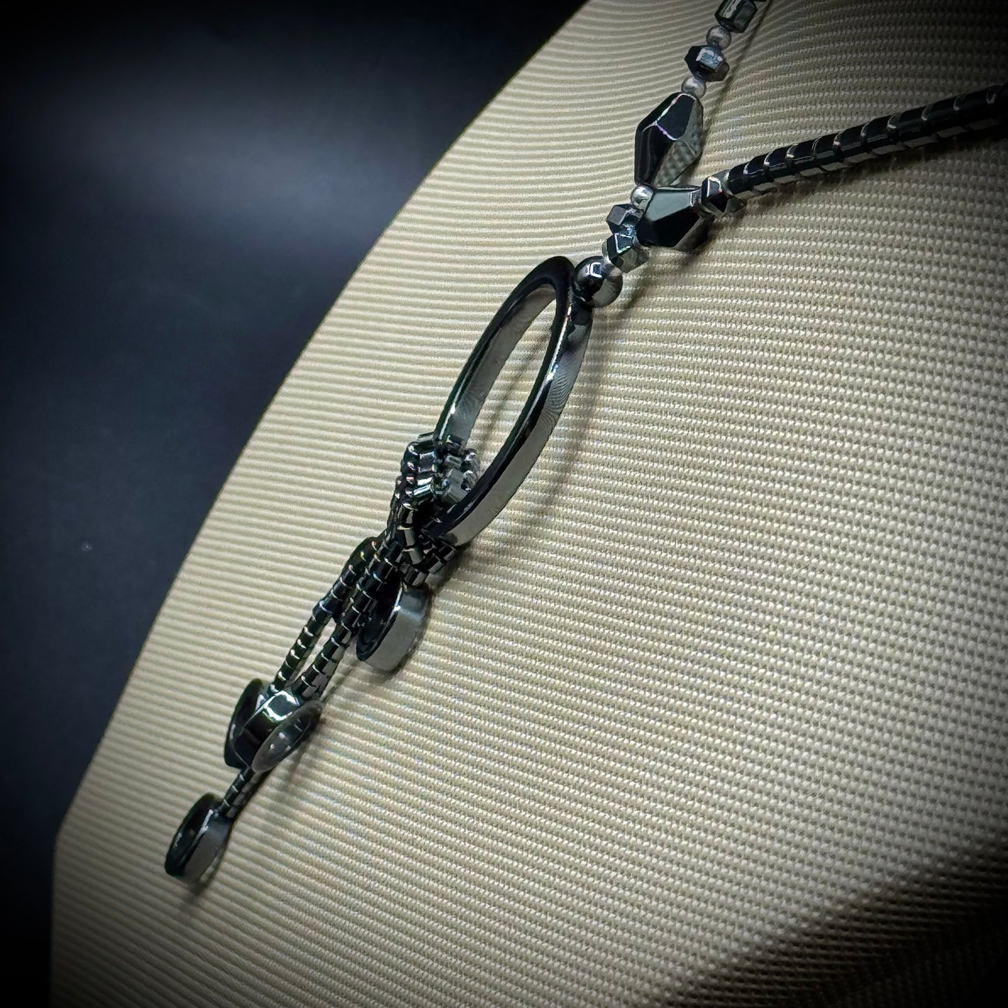 Hematite Circle Motif Necklace with Barrel Screw Clasp