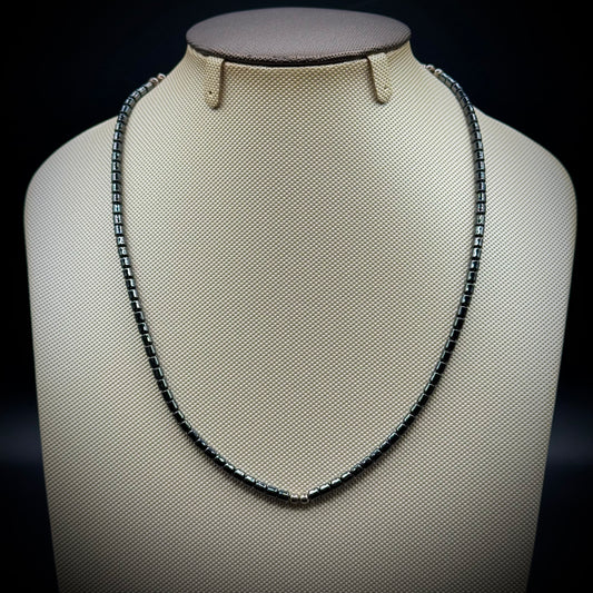 Hematite & Silver Tone Accent Necklace with Shepherd's Hook Clasp