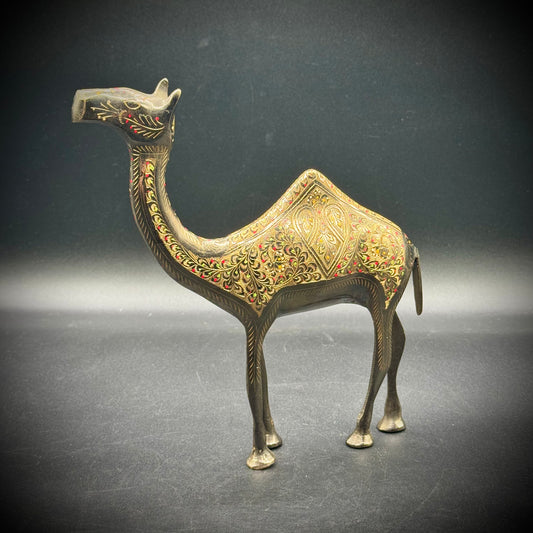 Vintage Egyptian Etched Brass Ornate Camel Figurine