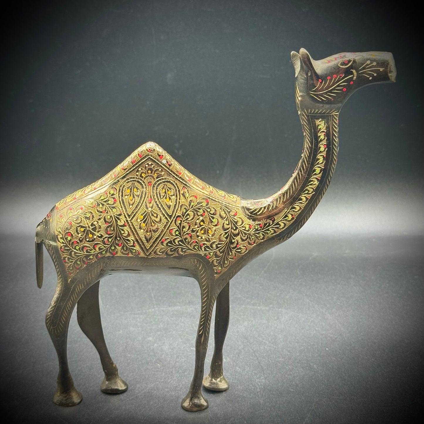 Vintage Egyptian Etched Brass Ornate Camel Figurine