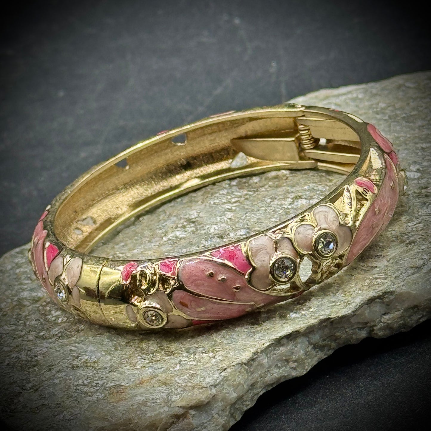 Pink Enamel & Rhinsetone Bangle Bracelet