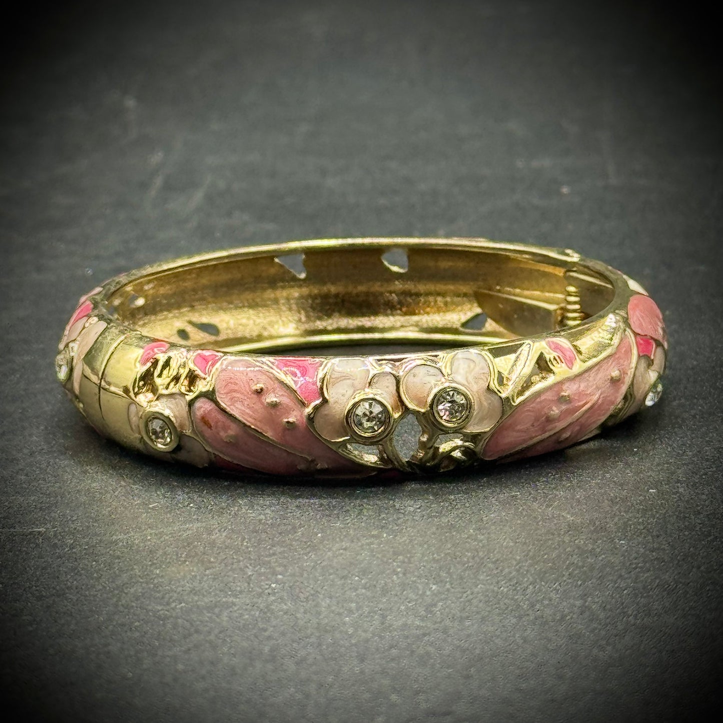 Pink Enamel & Rhinsetone Bangle Bracelet