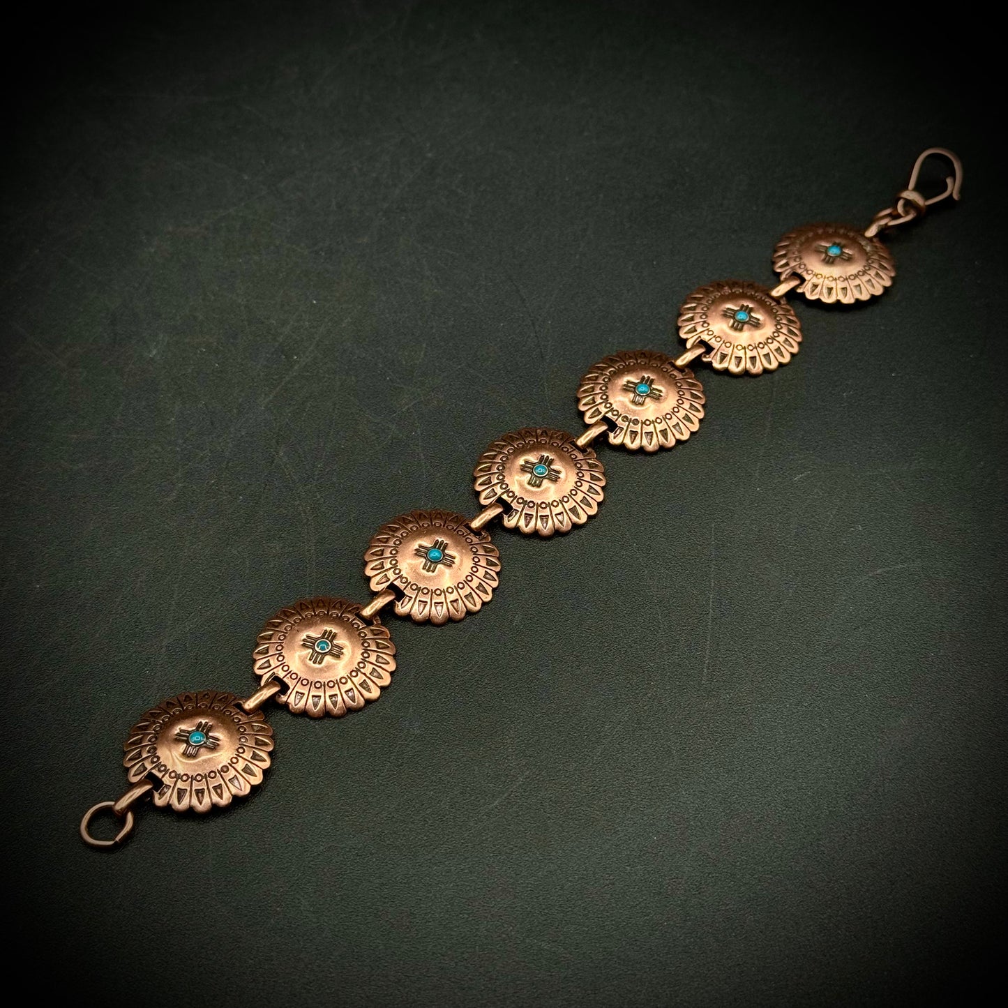 Vintage Solid Copper Zia Sun Link Bracelet