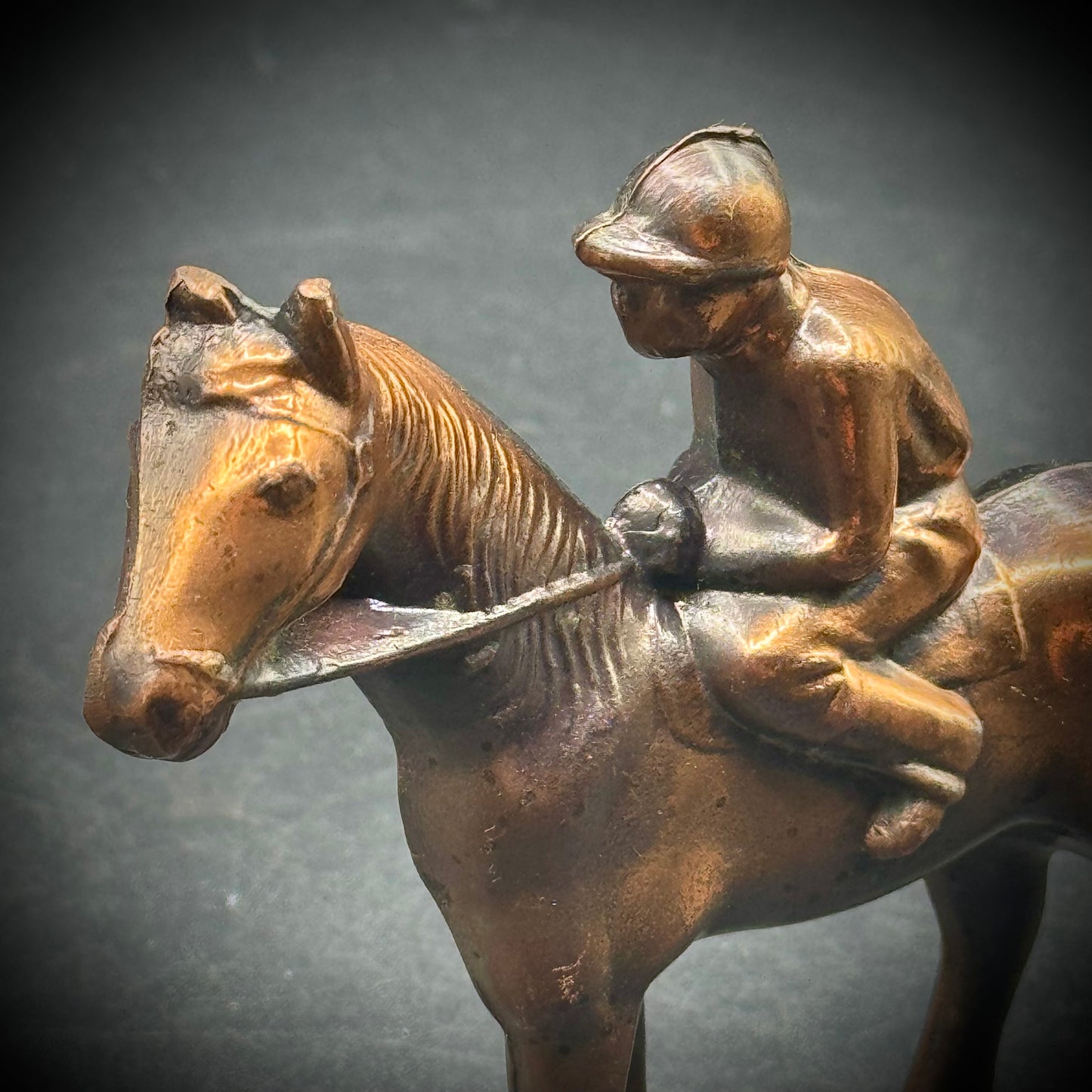 Vintage Copper Plated Jockey on Horse
