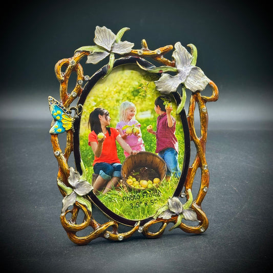 Flower and Butterfly Enamel & Crystal Frame