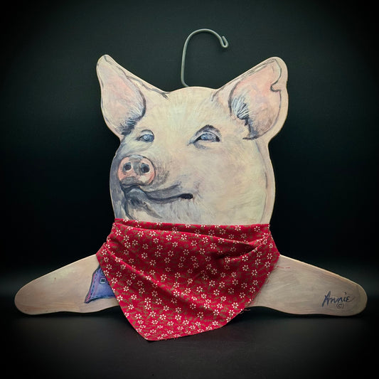 Artist Annie Phinehart Vintage Painted Wood Pig Hanger - Made in Rhode Island
