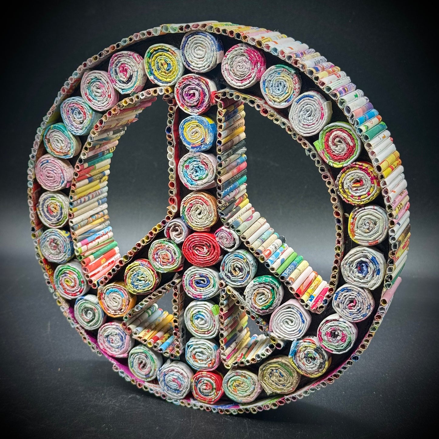 World Peace! Magnetic Globe and Recycled Magazine Peace Sign