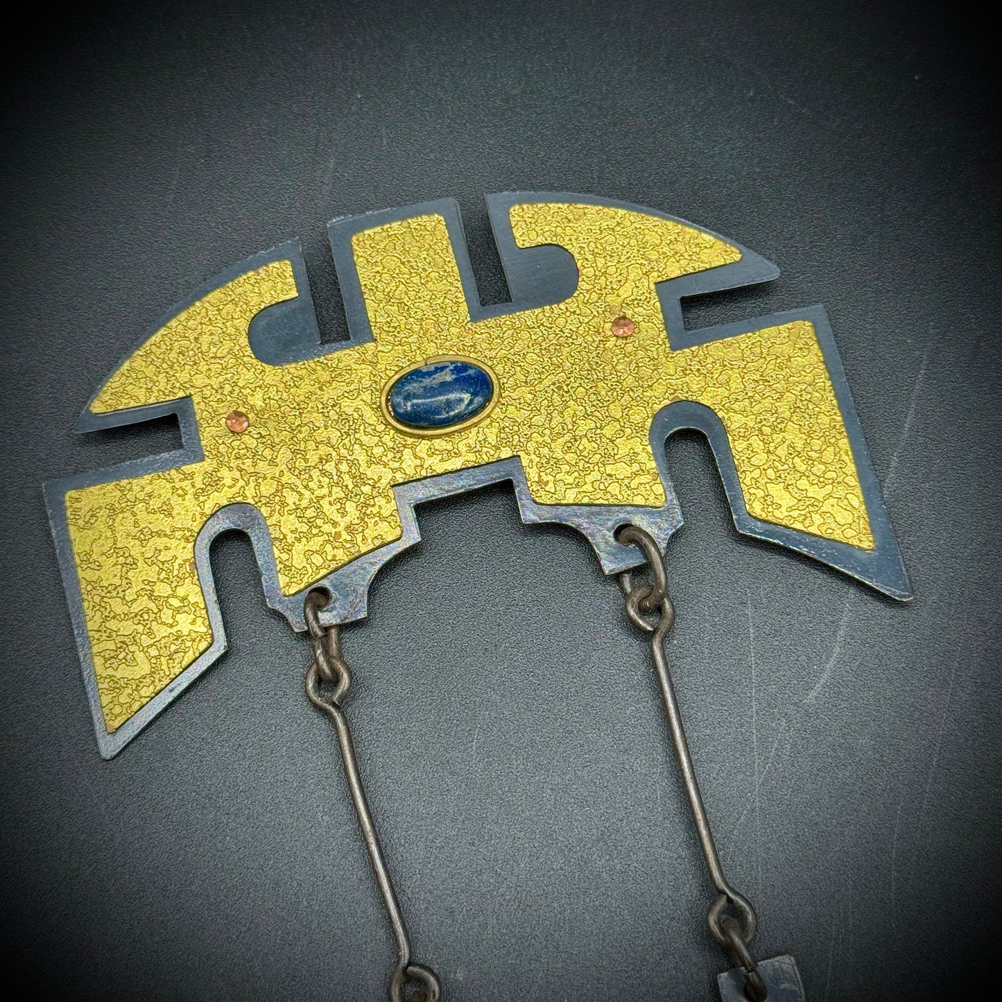 RARE MCM Brutalist Mixed Media Brass & Lapis Owl by Chilean Artist Christian Luis Gomez