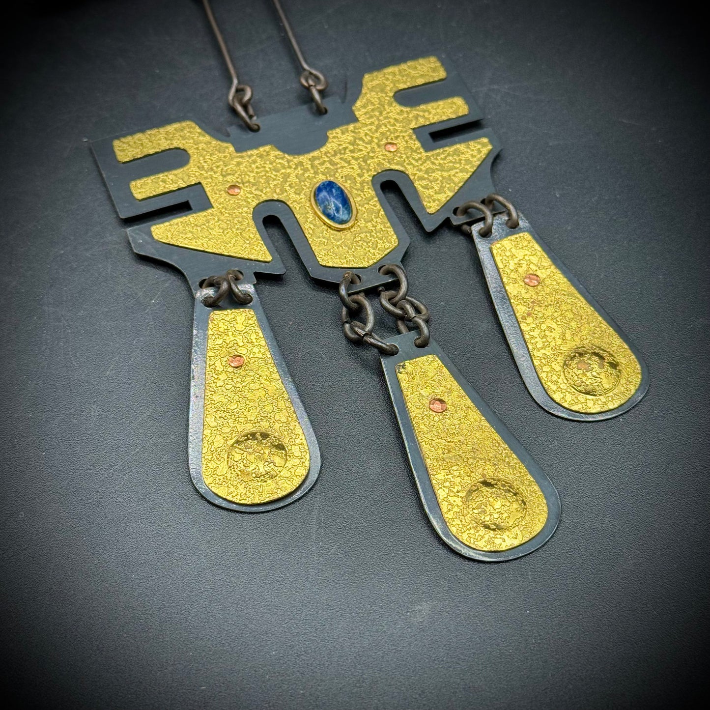 RARE MCM Brutalist Mixed Media Brass & Lapis Owl by Chilean Artist Christian Luis Gomez