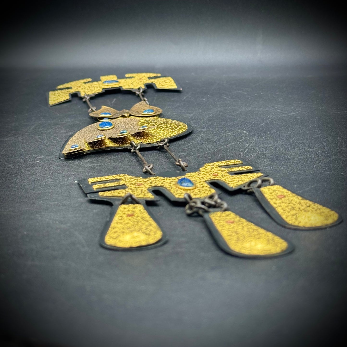 RARE MCM Brutalist Mixed Media Brass & Lapis Owl by Chilean Artist Christian Luis Gomez