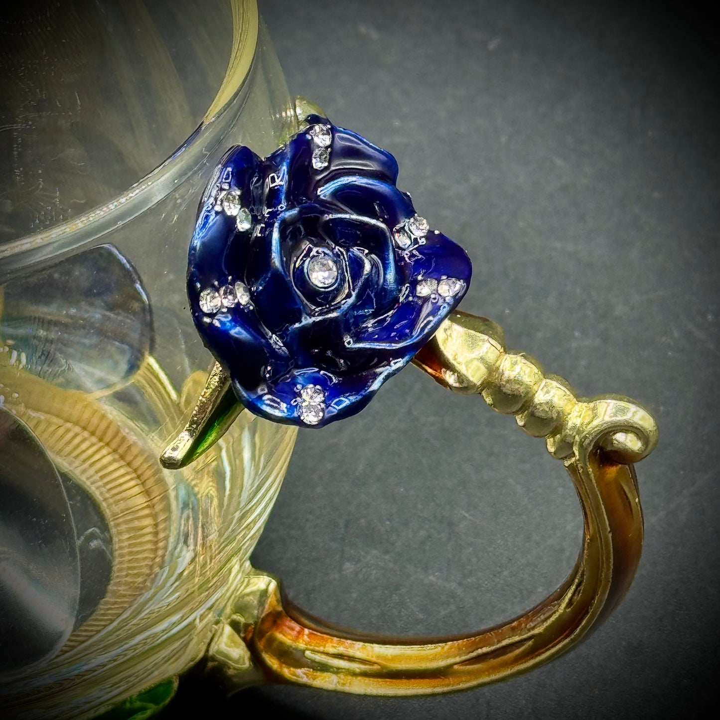 Glassyfi Ornate Enamel, Crystal & Glass Cup with Spoon