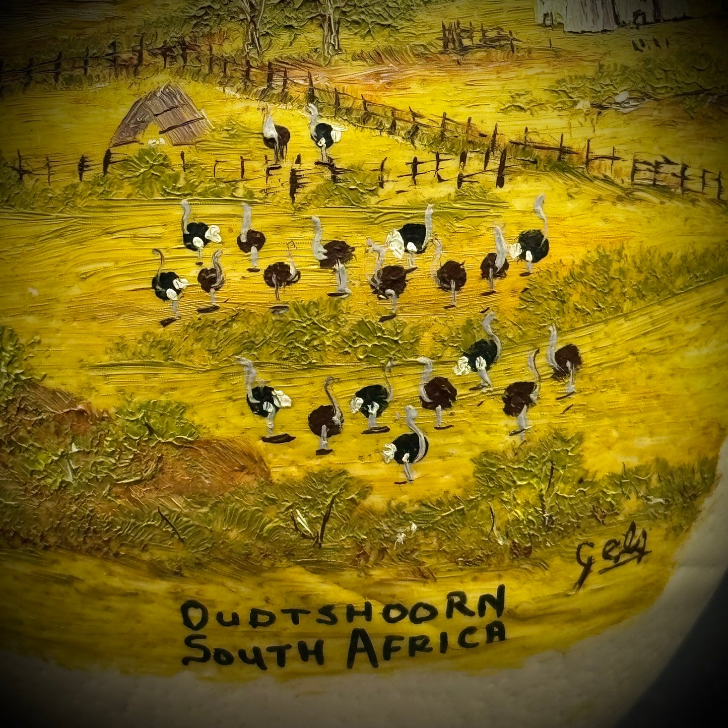 Original Artist Hand Painted South African Ostrich Egg on Wood Base