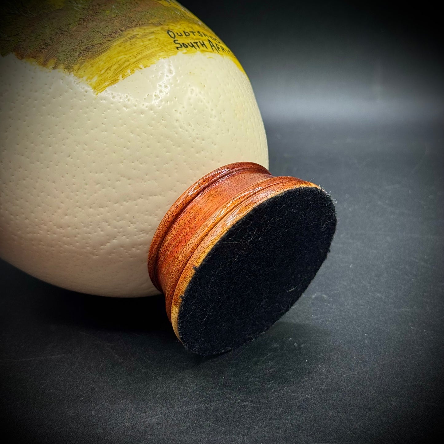 Original Artist Hand Painted South African Ostrich Egg on Wood Base