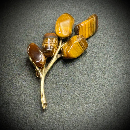 Vintage Tiger Eye Branch Motif Brooch