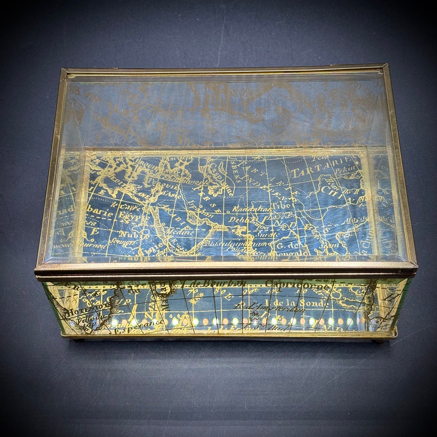 Glass & Metal World Map Motif Box