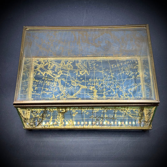 Glass & Metal World Map Motif Box