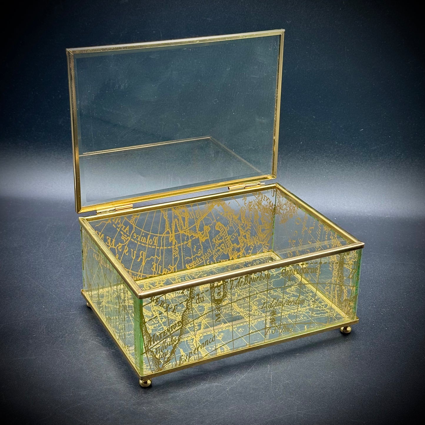 Glass & Metal World Map Motif Box