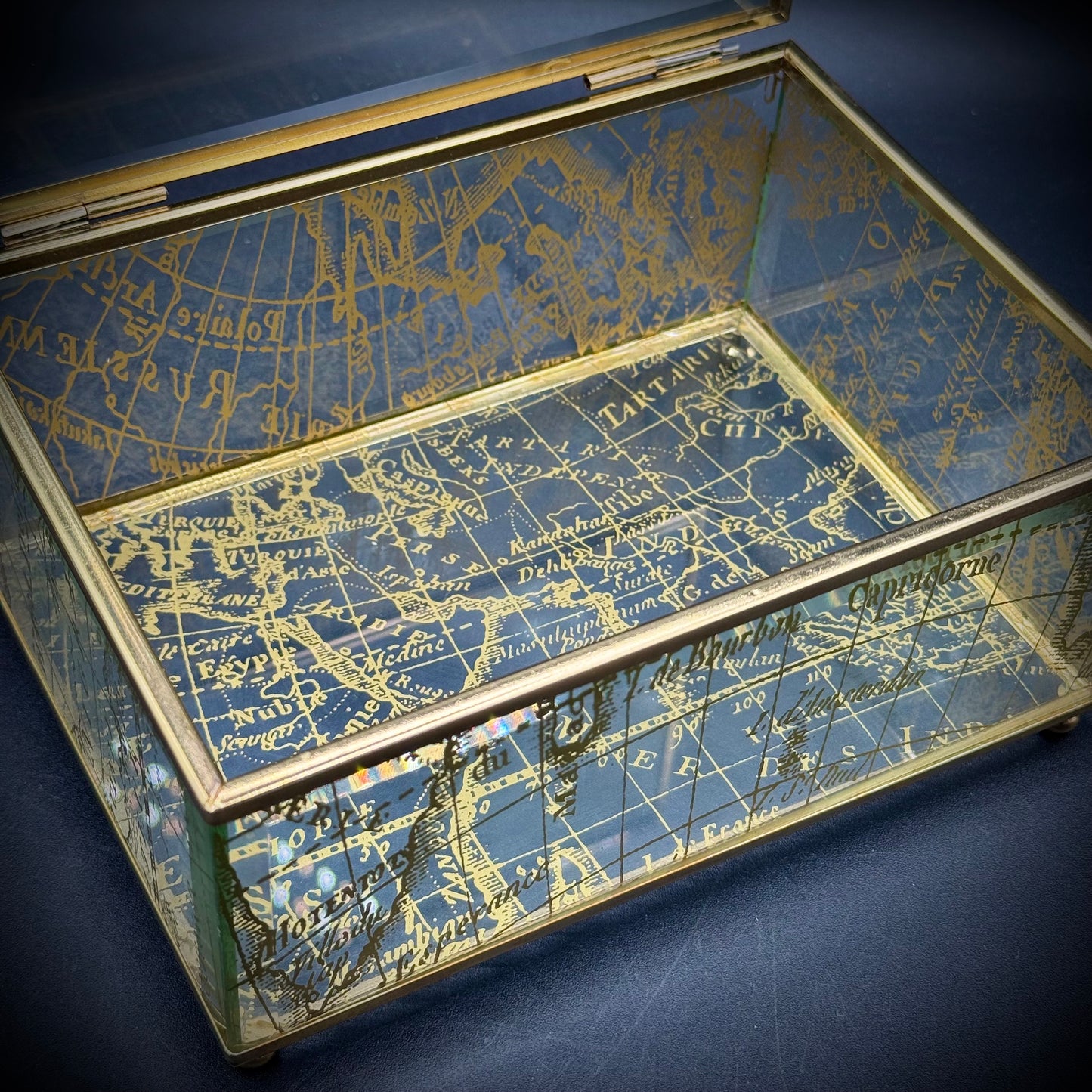 Glass & Metal World Map Motif Box
