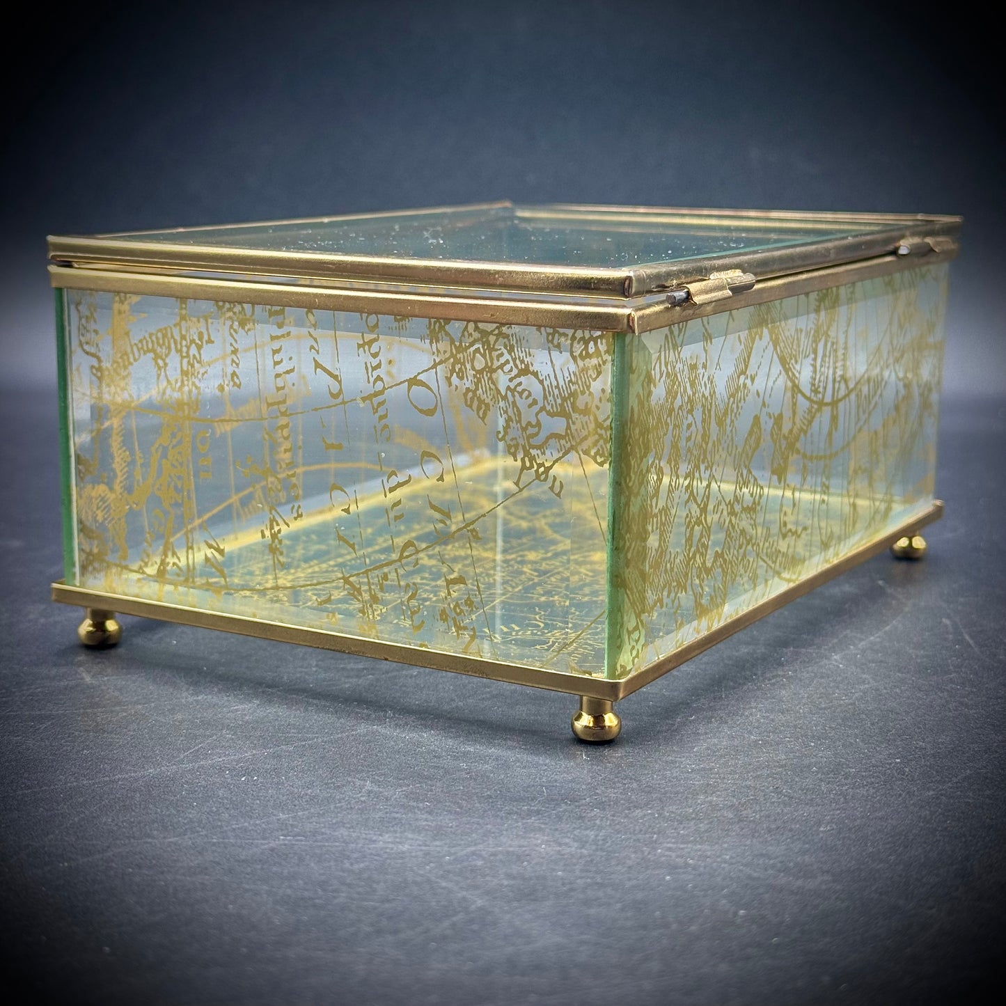 Glass & Metal World Map Motif Box