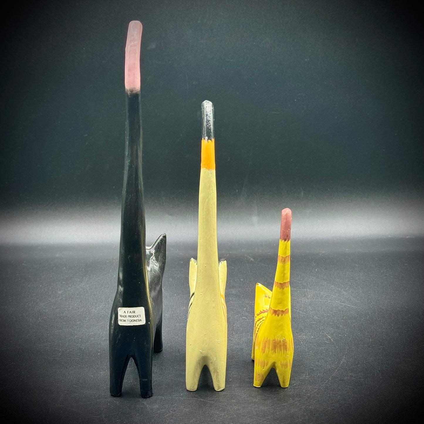 Set of 3 Hand Carved & Painted Wood Folk Art Cats