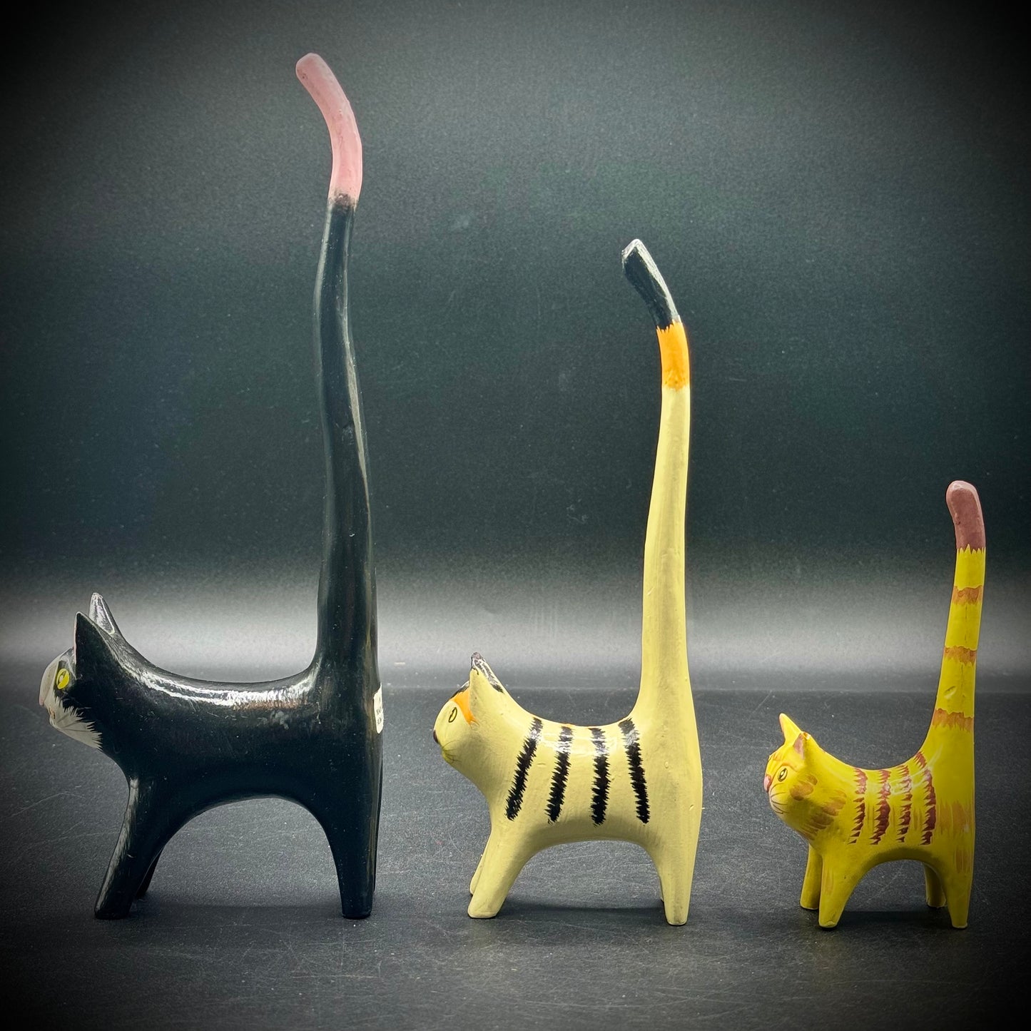 Set of 3 Hand Carved & Painted Wood Folk Art Cats