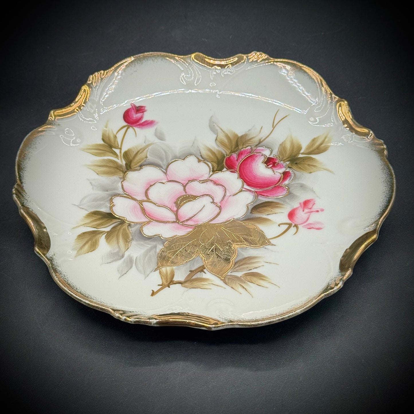 Vintage Norcrest Japan Painted Flower with Gold Accent Dish
