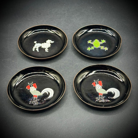 Set of 4 Vintage Metal & Enamel Germany Small Dishes