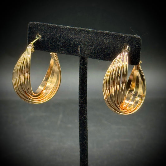 Classic Gold Tone Metal Twist Hoop Earrings