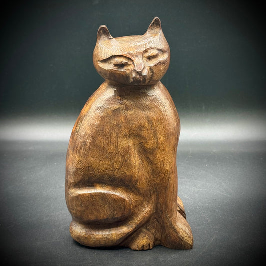 Carved Wood Folk Art Cat