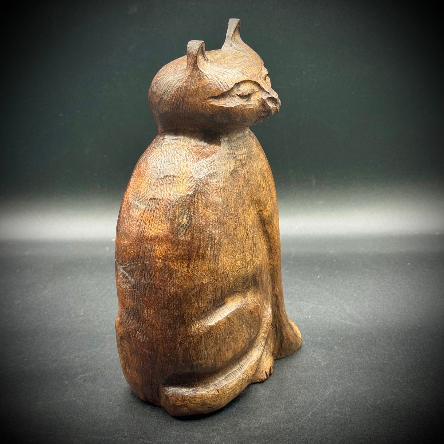 Carved Wood Folk Art Cat