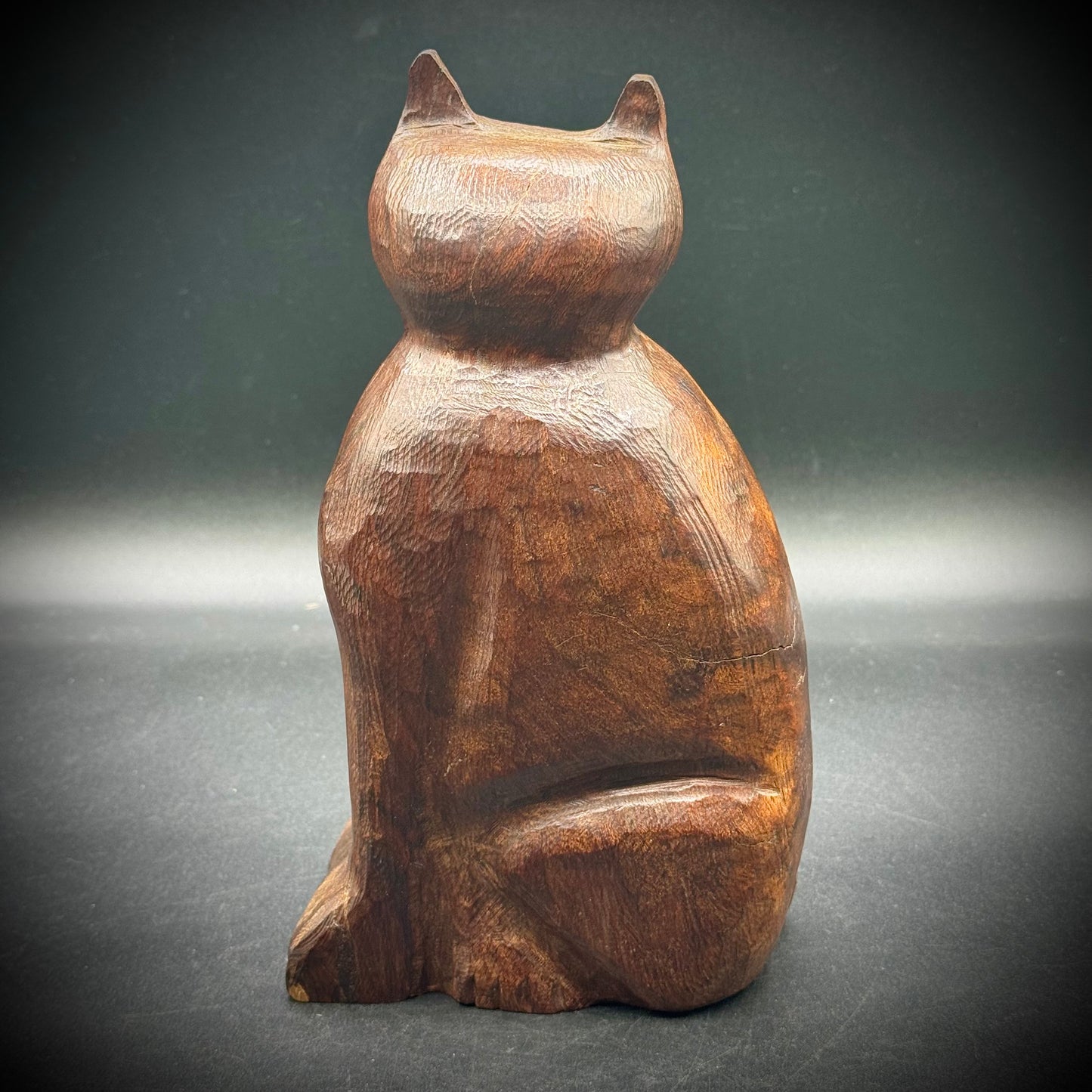 Carved Wood Folk Art Cat