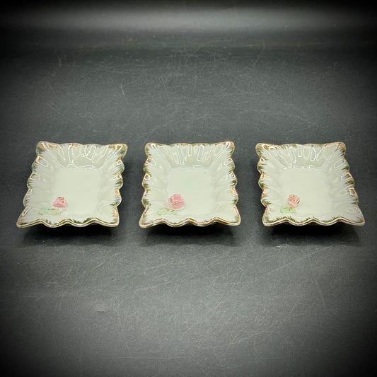 Set of 3 Vintage Japan Boudoir Trinket Dishes with Flower Motif