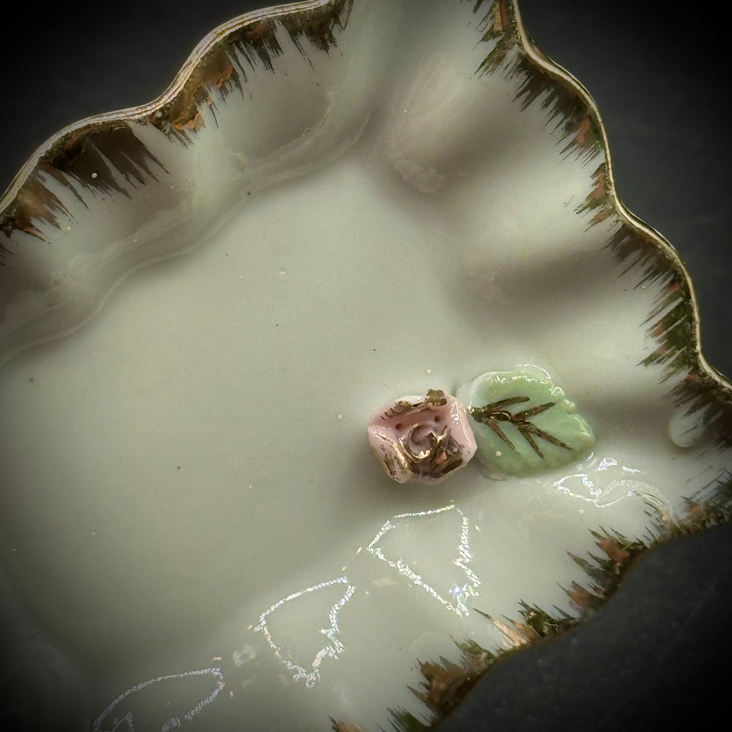 Set of 3 Vintage Japan Boudoir Trinket Dishes with Flower Motif