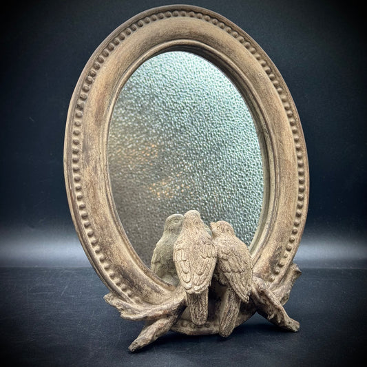 Adorable Standing Mirror with Bird Reflection Motif