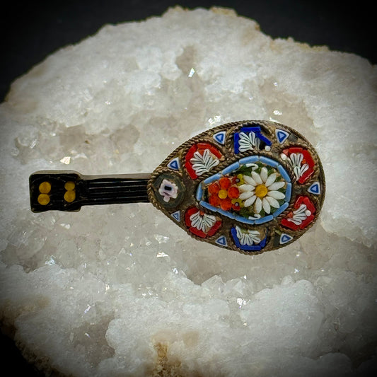 Vintage Micro Mosaic Mandolin Pin/Brooch - Made in Italy