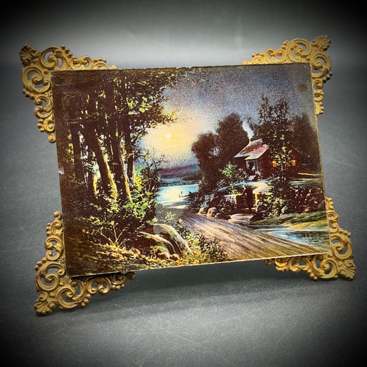 Antique 1898 Color Print by Ullman Mfg Co. in Ornate Brass Frame