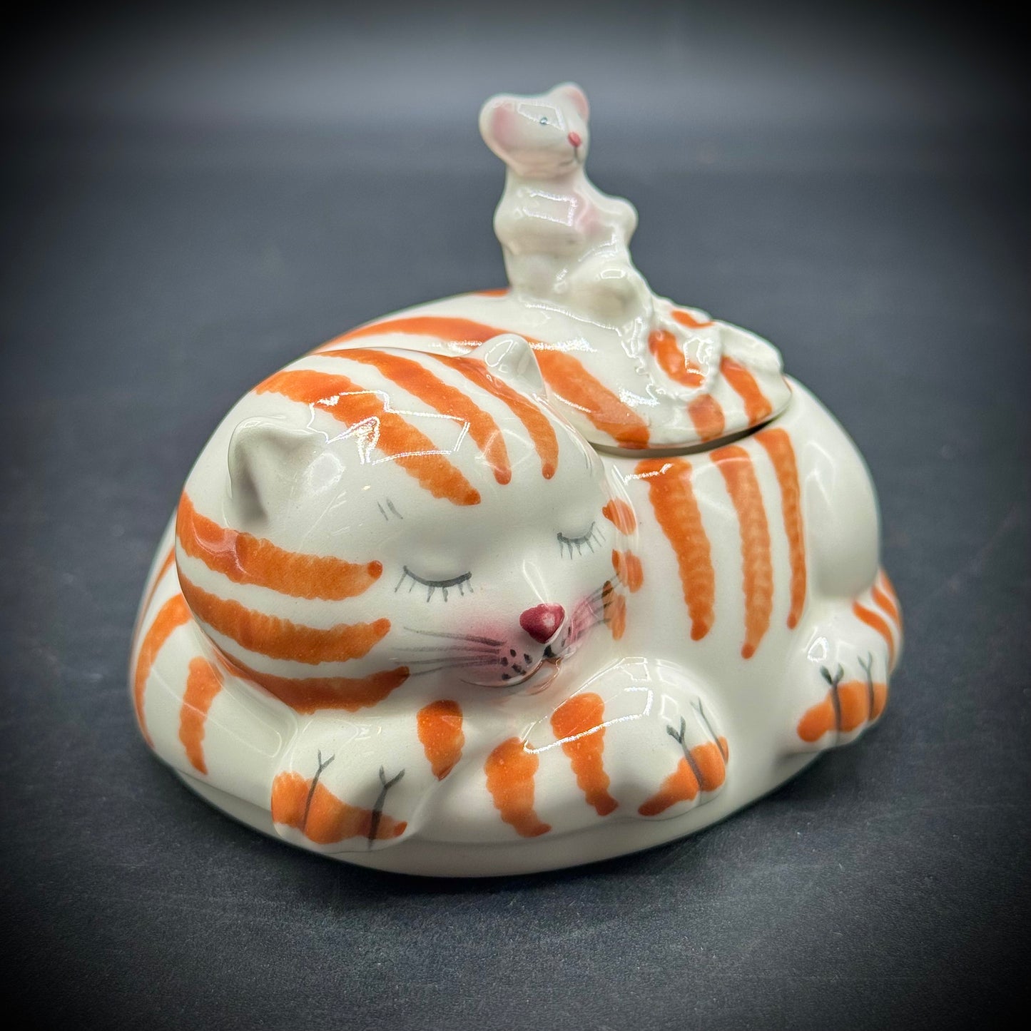 Adorable Ceramic Sleeping Cat & Mouse Trinket Box